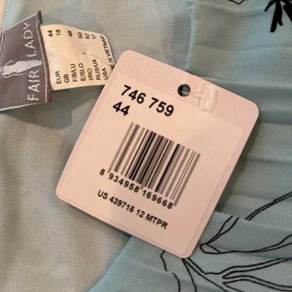 Fair Lady NWT blue dress with gray white black flowers - Picture 6 of 10